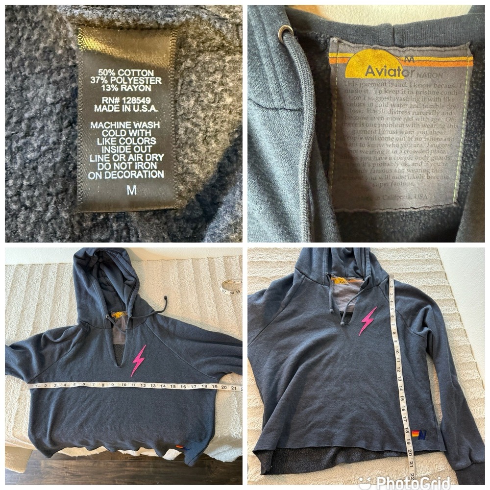 Aviator Nation Bolt Stitch Chevron Hoodie Sweatshirt Neon Women's Medium - Picture 14 of 14